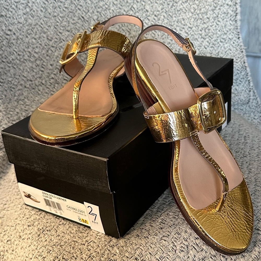 Naturalizer 27 Édit Erika Gold leather Sandals, size 8M, NWOT, $50